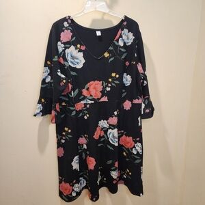 Old Navy Black Floral Print Plus size Midi dress size 2X
